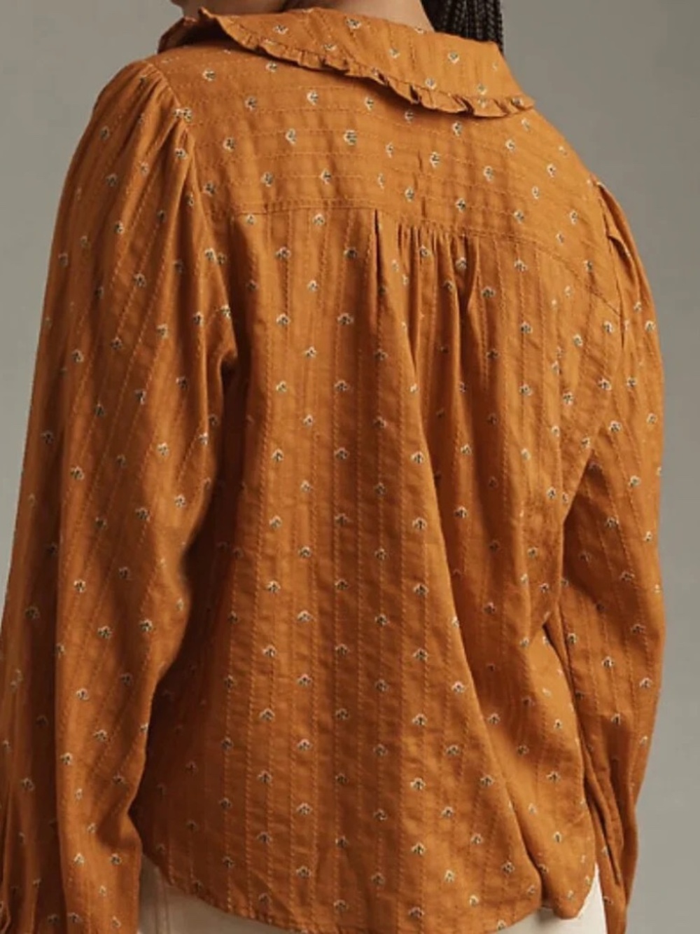 Anthropologie Pilcro Keira Brown Floral Collared Button-Front Long Sleeve Blouse - Picture 6 of 7
